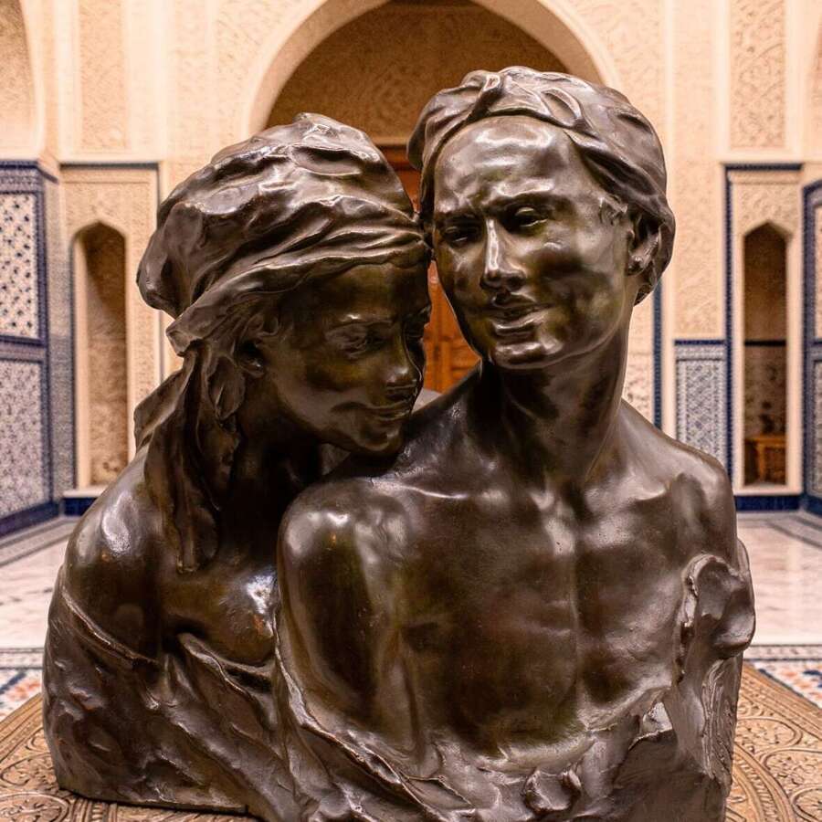 After Alfredo Pina Bronze Bust of Embracing Lovers, Early 20th Century