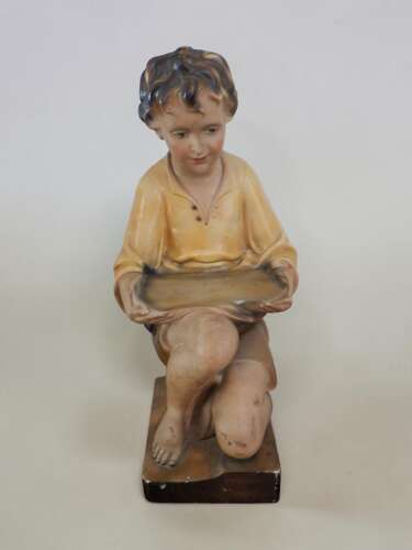 Early 20th Century Chalkware Figure of a Kneeling Boy with Tray, c.1930s
