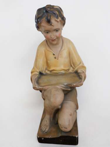 Early 20th Century Chalkware Figure of a Kneeling Boy with Tray, c.1930s