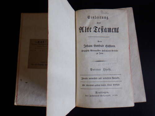 1790 Johann Gottfried Eichhorn Einleitung Alte Testament Vol III Hebrew Bible