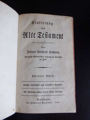 1790 Eichhorn Einleitung ins Alte Testament Vol II Antique Theology Hebrew