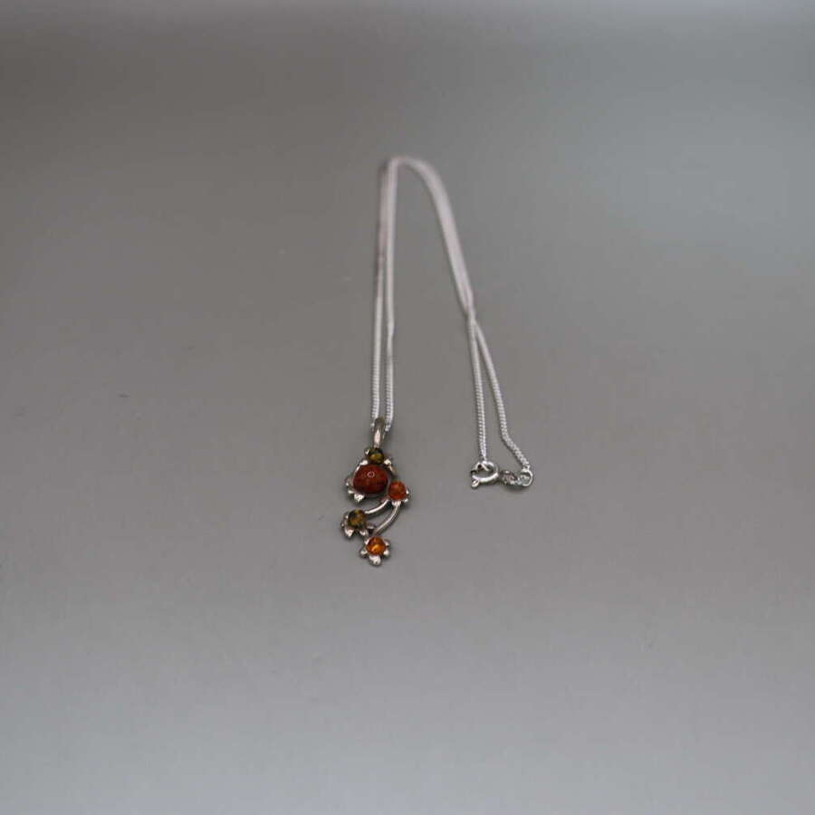 Chapelle Natural Amber 925 Sterling Silver Multi Colour Pendant Necklace Boxed