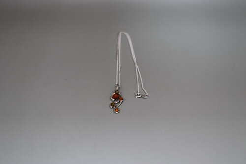 Chapelle Natural Amber 925 Sterling Silver Multi Colour Pendant Necklace Boxed