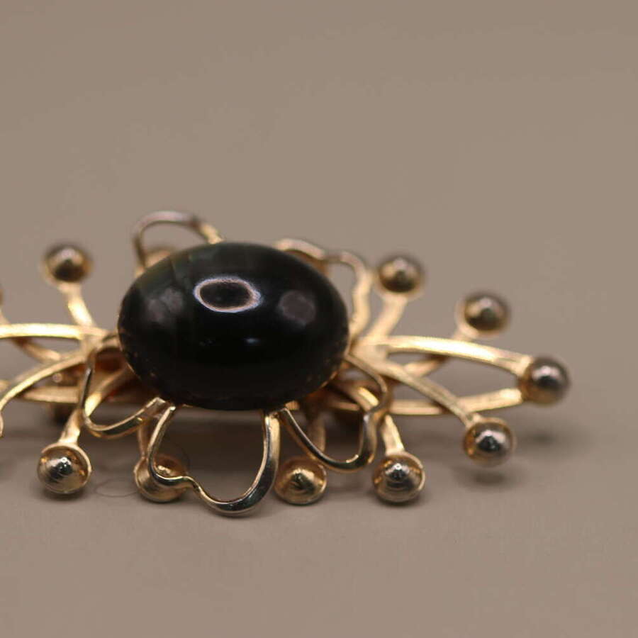 Vintage 1960s Sputnik Atomic Brooch Dark Green Cabochon Gold Tone 2.5cm
