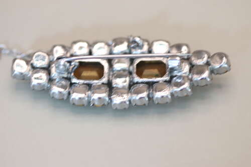 Vintage 1950s Diamanté Rhinestone Brooch Art Deco Style Safety Chain